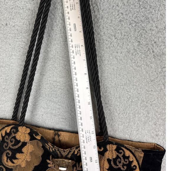 Velvet Tapestry Cameo Handbag Brooch Closure Vintage Black Gold Rare Mia Borsa - Picture 8 of 9